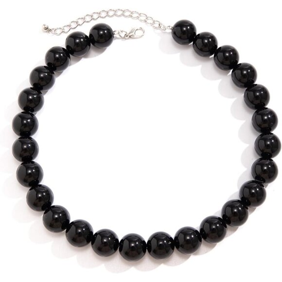 Elegant Black Red Faux Pearl Choker Necklace - Adjustable Boho Gothic Style - Picture 5 of 5